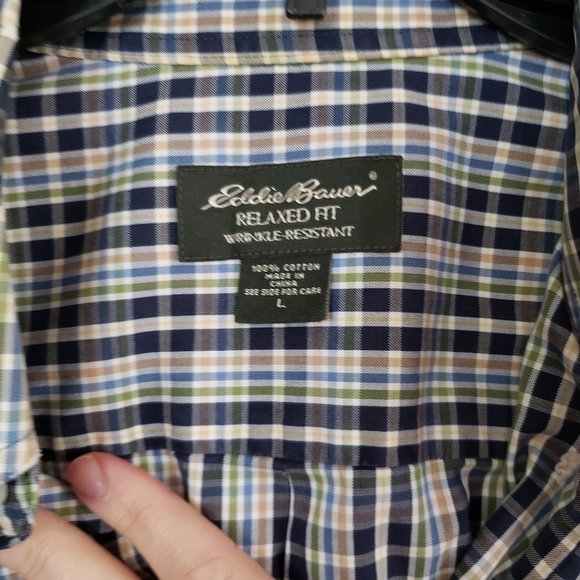 Eddie Bauer men's button up shirt, plaid check, blue. MENS Sz L - Picture 3 of 7